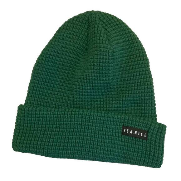 Yea.Nice Premium Beanie Logo Cuffed Flat Waffle Warm Winter Hat - Picture 5 of 8